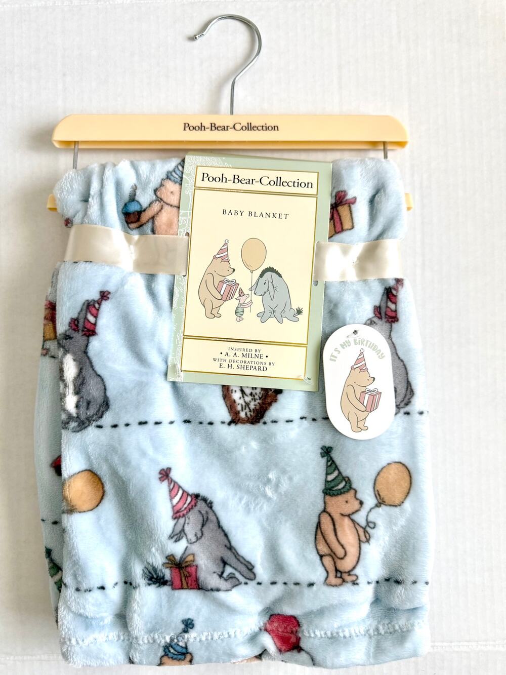 New Pooh Bear Collection Winnie The Pooh Blue Birthday Baby Blanket 30" x 40"